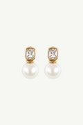Bezel Pearl Stud Drop Earring