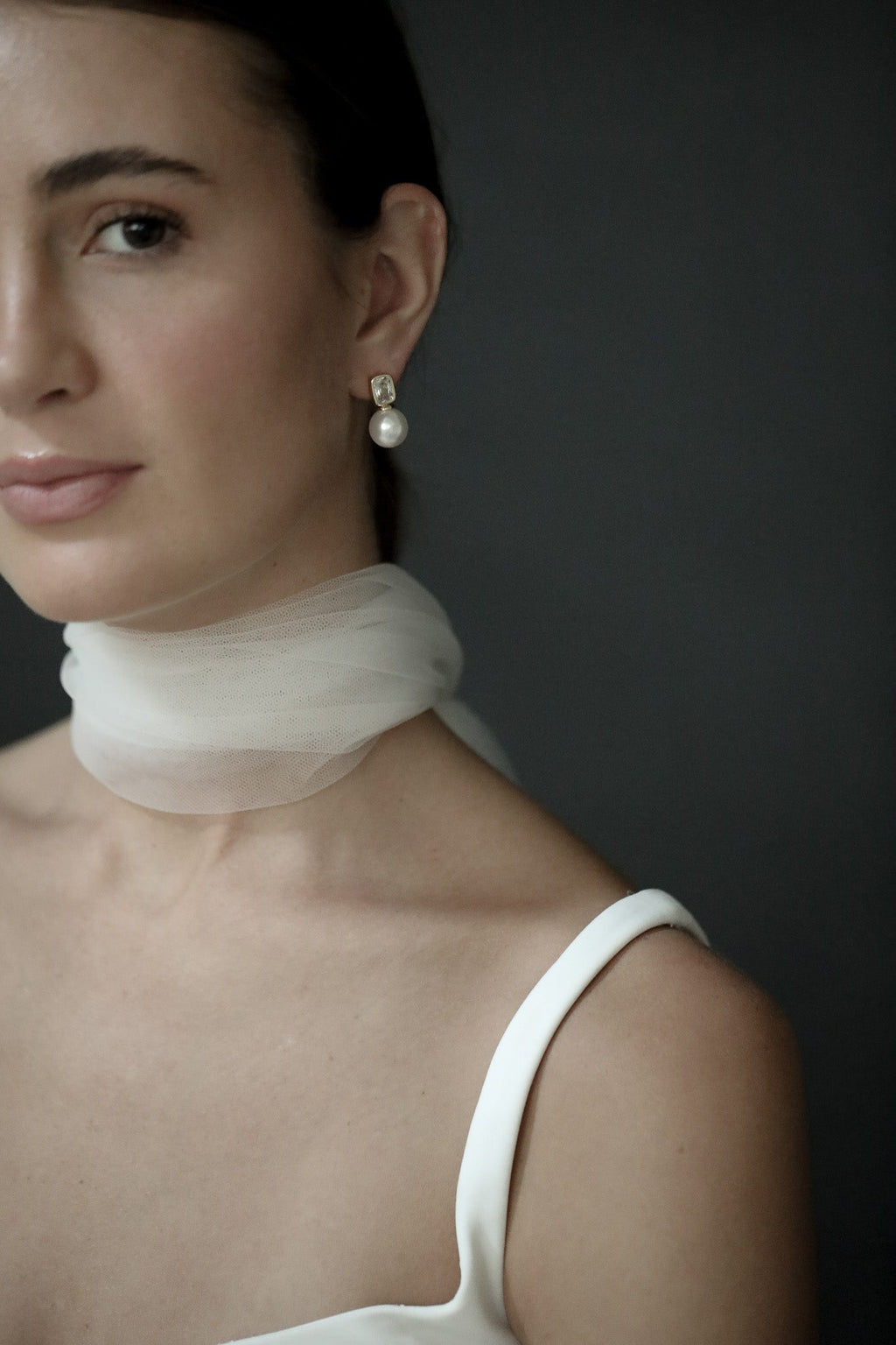 Bezel Pearl Stud Drop Earring