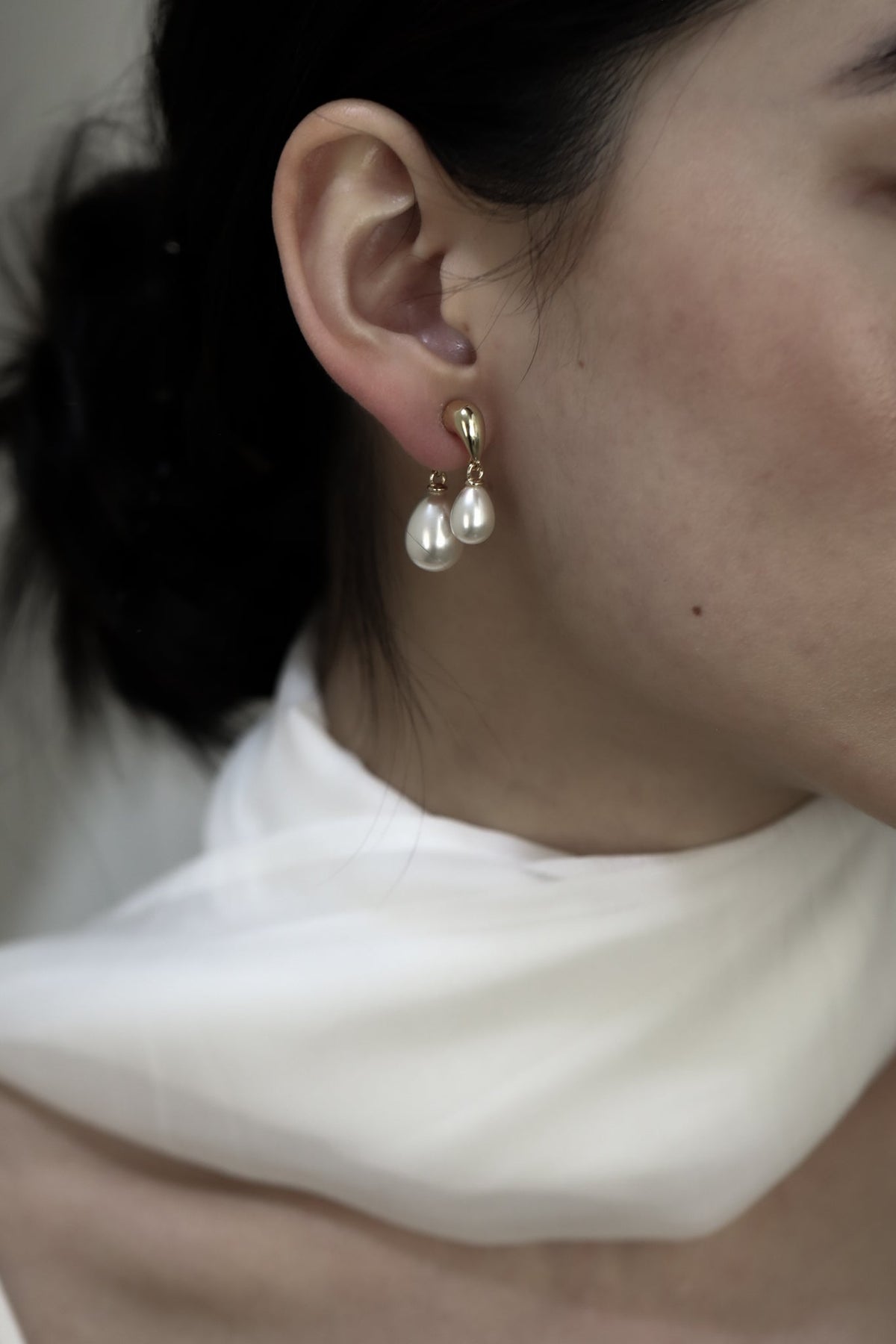 Gilded Asymmetric Pearl Drop Earrings