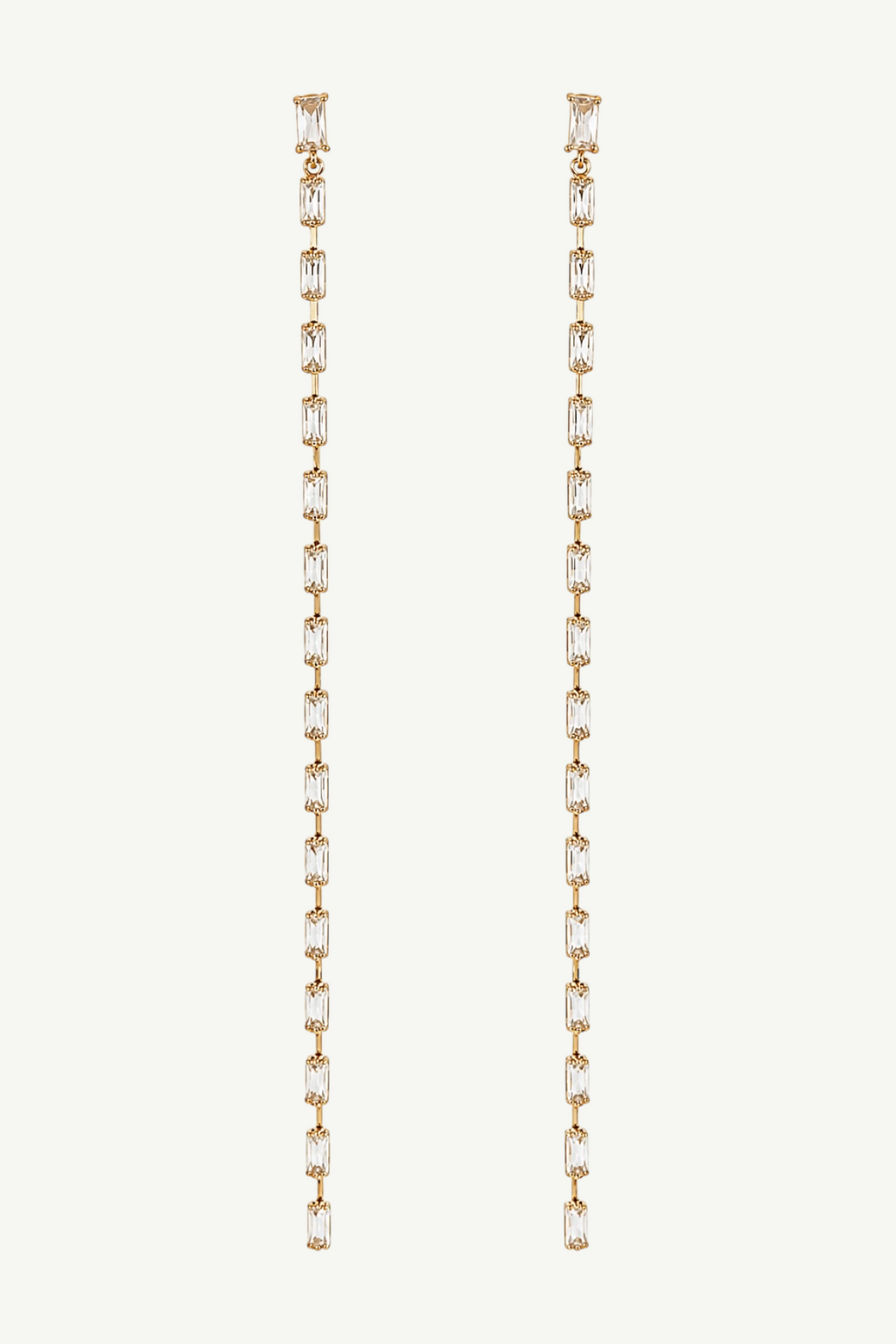 Long Baguette Line Tassel Earrings