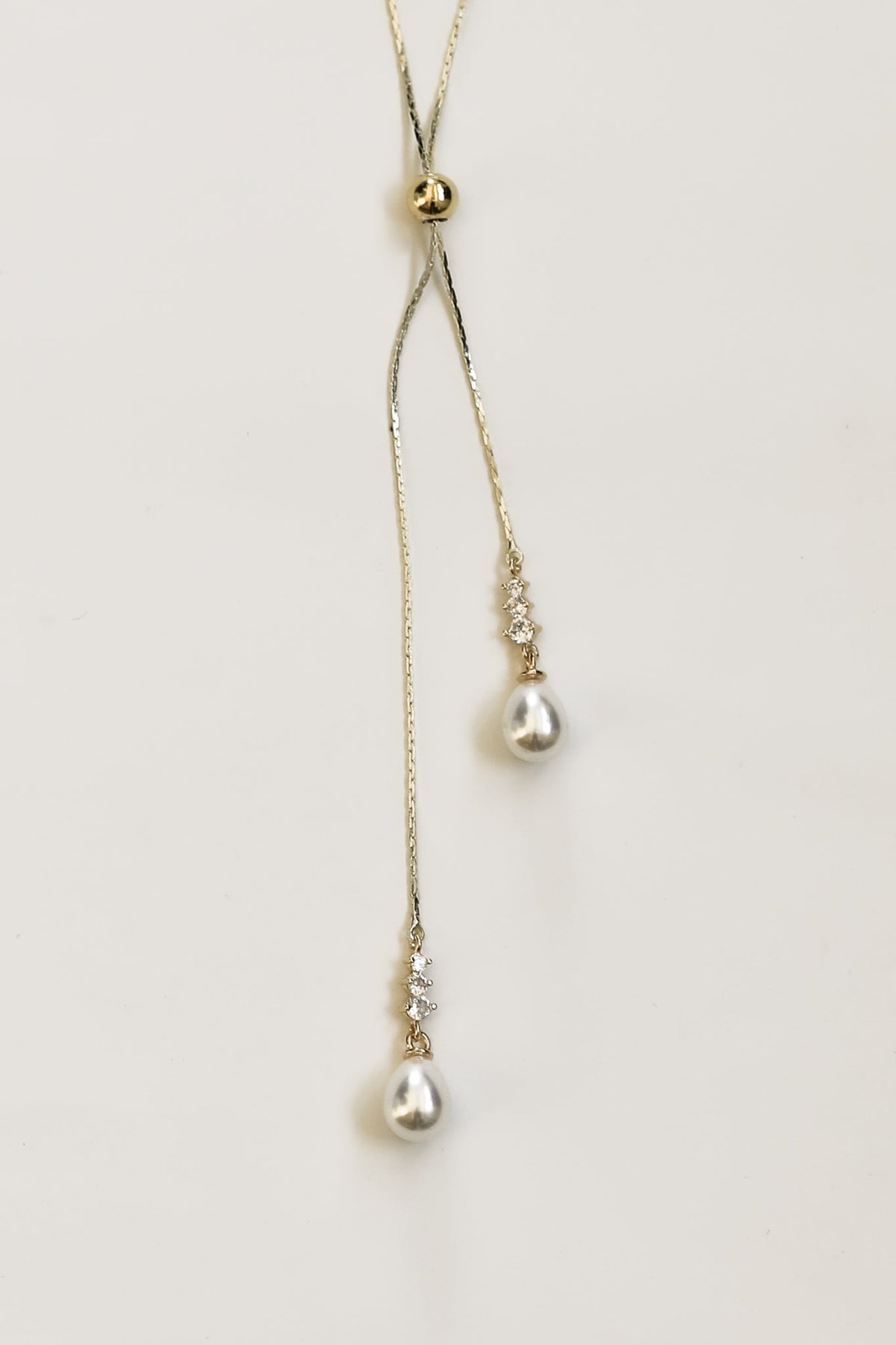 Pearl Crystal Lariat Necklace