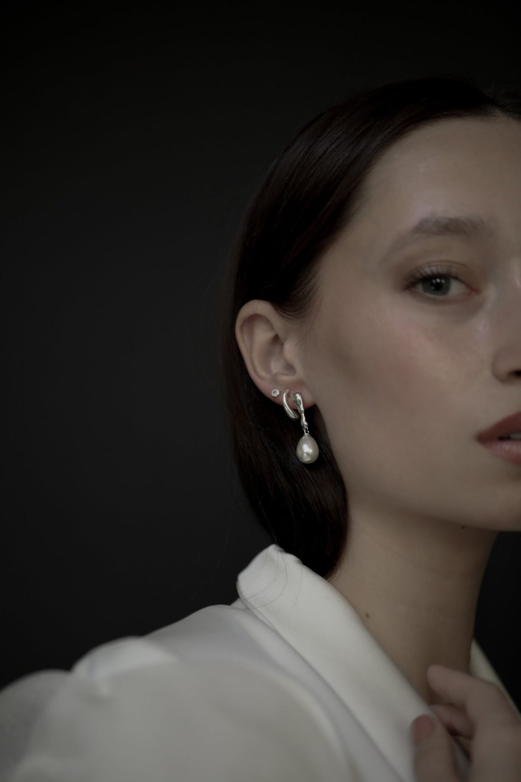 Sculptural Line Pearl Drop Earrings