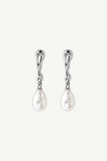 Sculptural Line Pearl Drop Earrings